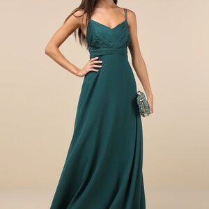 Admirable Grace Emerald Green Chiffon Pleated Maxi Dress Size M